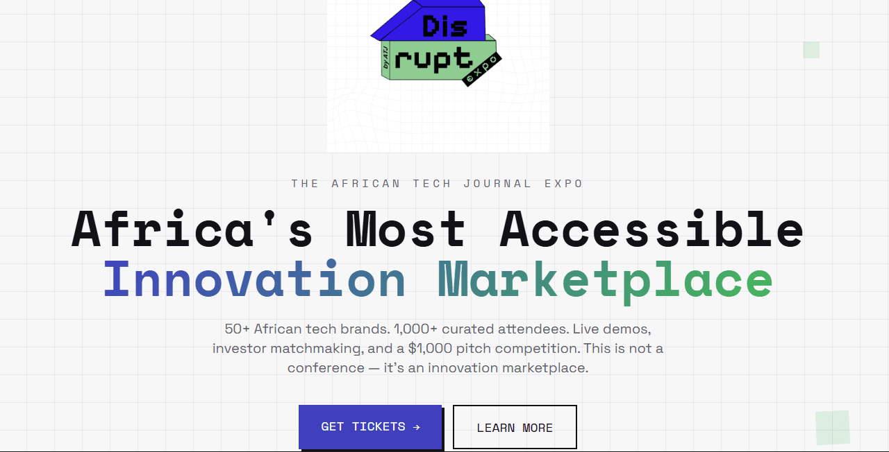 Screenshot of the Disrupt Tech Expo website
